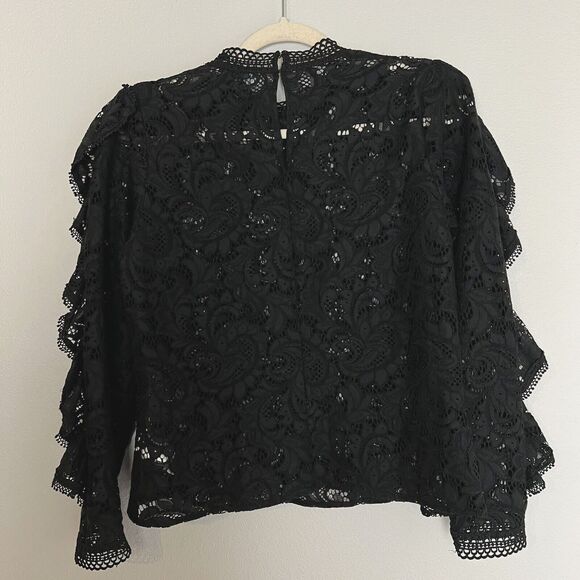 Express Lace Mock Neck Ruffle Sleeve Chic Elegant Top Blouse Unlined Black Sz S - Picture 8 of 12
